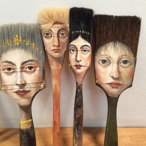 Surrealist Artist Paints Unique Portraits on Worn Paintbrushes