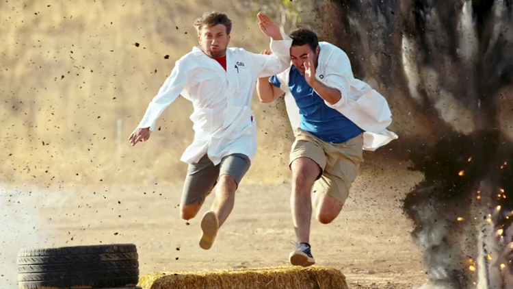 The Slow Mo Guys Perform Action Hero Stunts and Hollywood Style Falls in Super Slow Motion