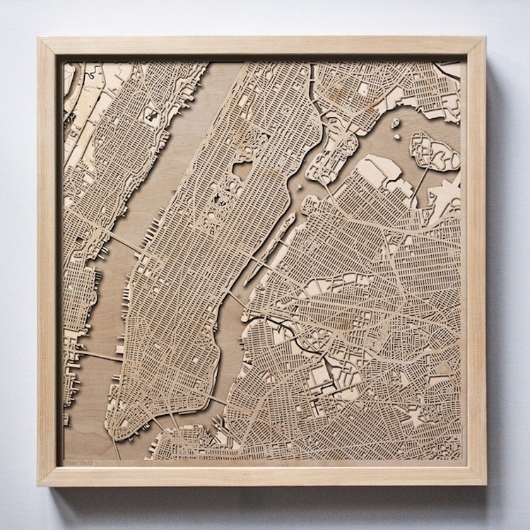 New York Laser Cut Street Maps Wooden Map 