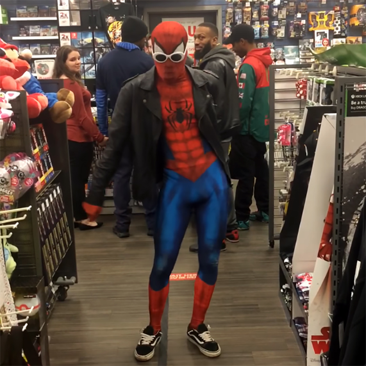 Ghetto Spider-Man Dances to 'Take on me' by A-ha at GameStop