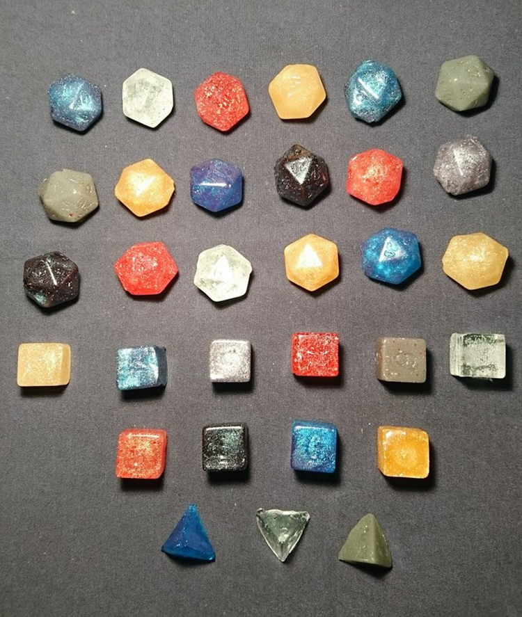 An Edible Polyhedral Sugar Dice Set