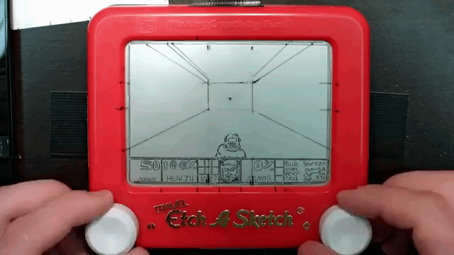 Timelapse of an Artist Drawing the DOOM Video Game on an Etch A Sketch