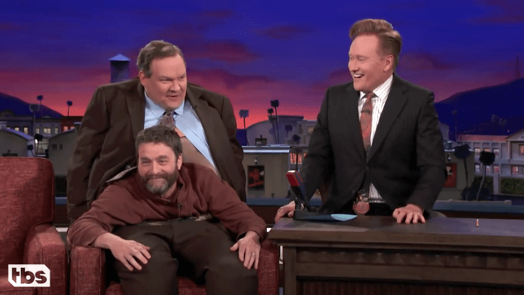 Zach Galifianakis Makes a Hilarious Entrance on 'Conan' by Coming Out of Andy Richter's Stomach