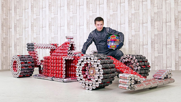 Coca Cola F1 Racing Car Made From Soda Cans