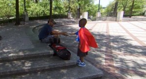 President Austin Superhero Feeding Homeless
