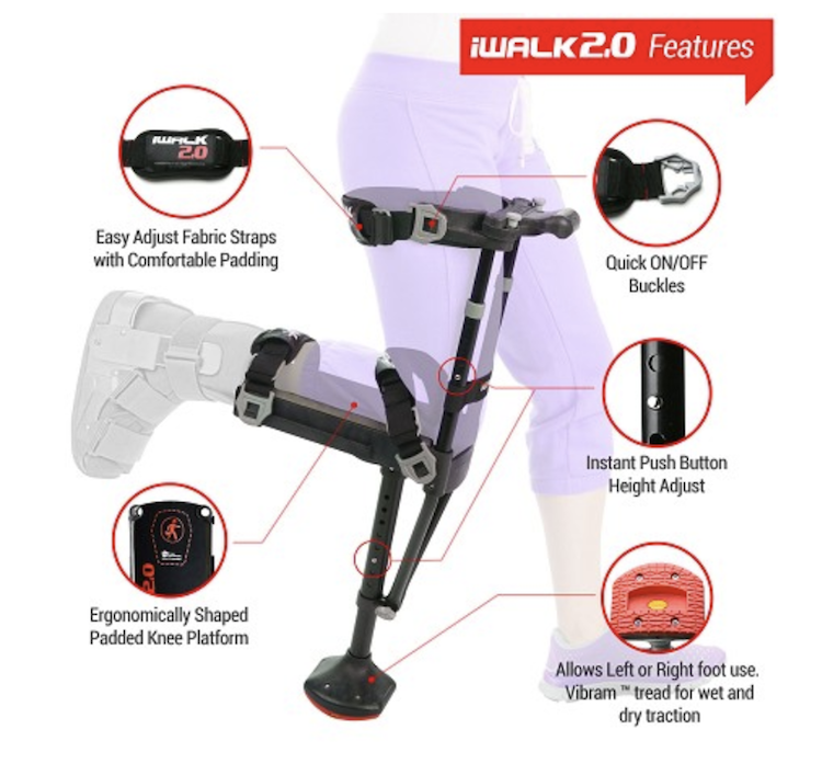 iWalk 2.0, A Cleverly Designed HandsFree Crutch For Lower Leg Injury Support With Walking Stability