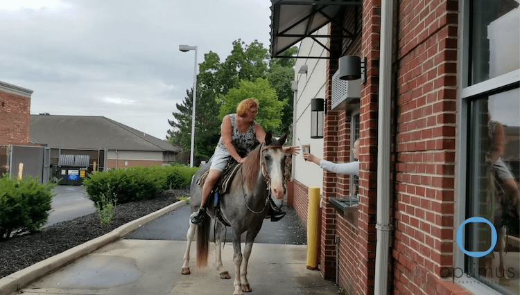 Riding Horse Through Starbucks Drive-Thru