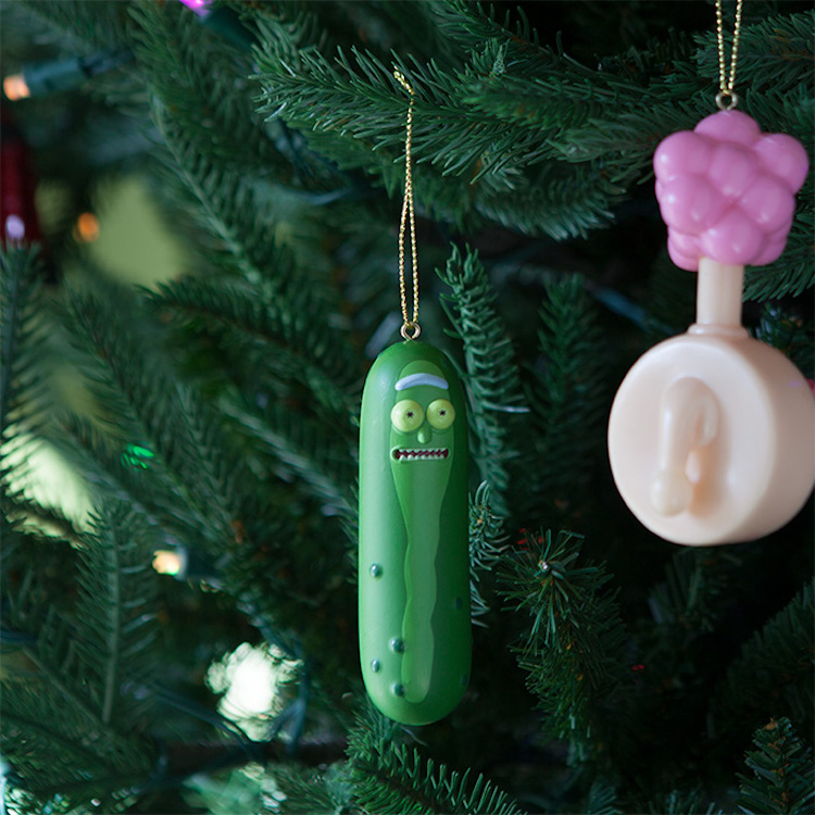 Pickle Rick Ornament on XMas Tree