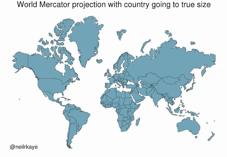 World Mercator Projection With World Going to True Size