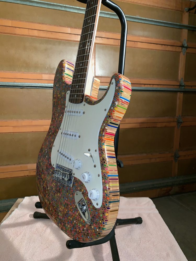 Electric Guitar Made Out of Colored Pencils