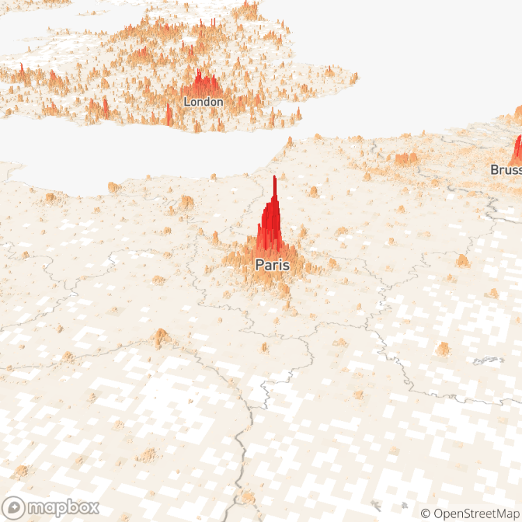 Paris London 3D Population Mountain
