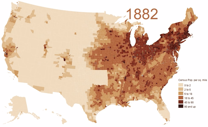 Animated map of population density in the U.S. (1790 – 2010)