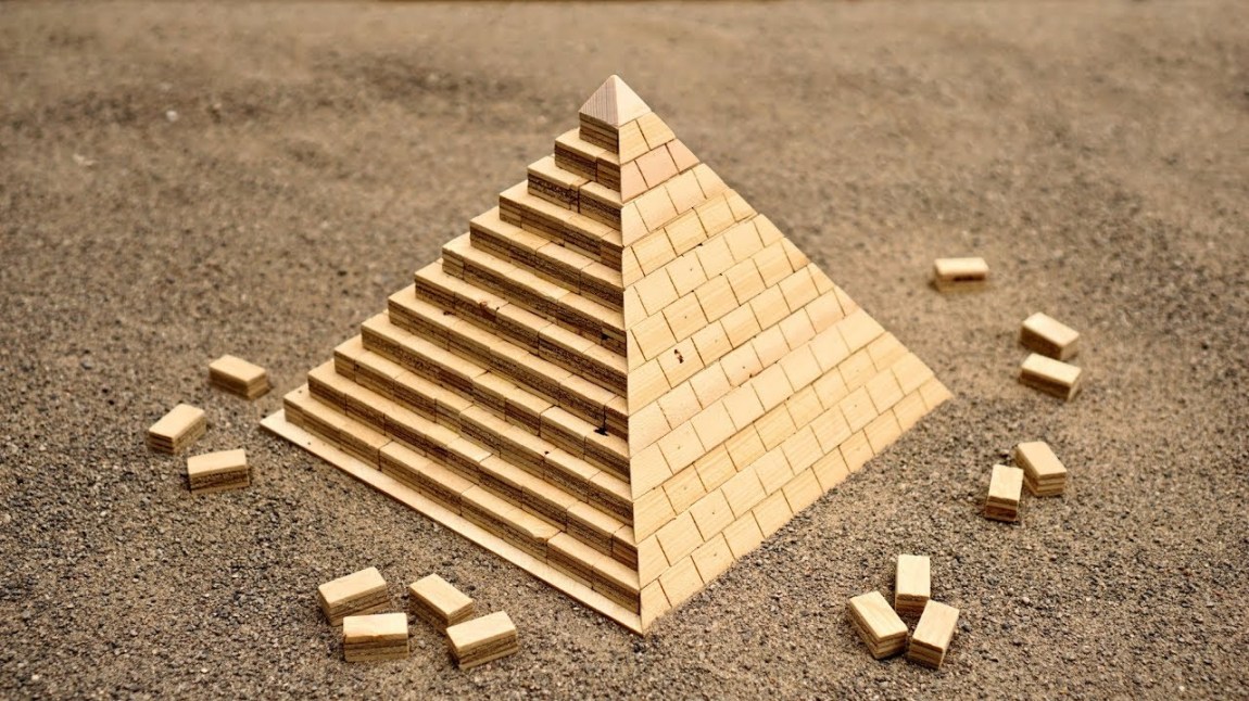 Miniature Great Pyramid Built Out of Wood