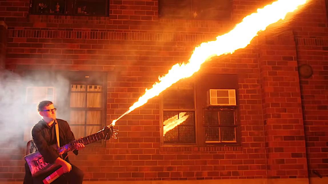 Electric Guitar With Flamethrower from Car Scraps