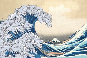 Hokusai Wave With Cats