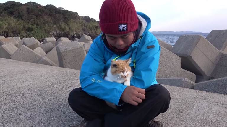 Fisherman and Calico Cat at Cement Docks