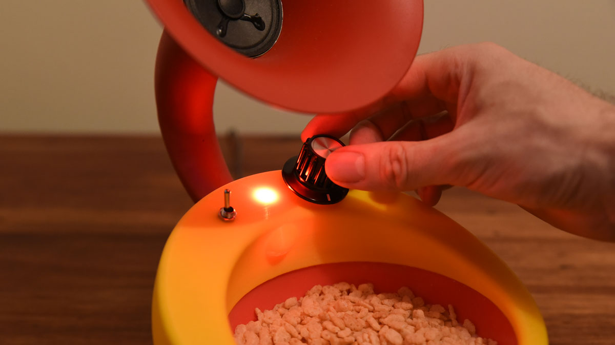 A Cereal Bowl With a Red Tuba Speaker That Amplifies the 'Snap, Crackle