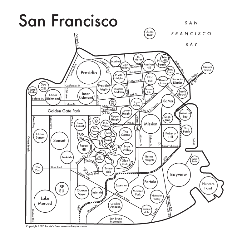 Illustrated Minimalist Maps Of Cities Around The World   San Francisco Map 