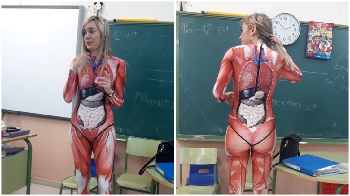 Teacher Wears Anatomical Bodysuit Front