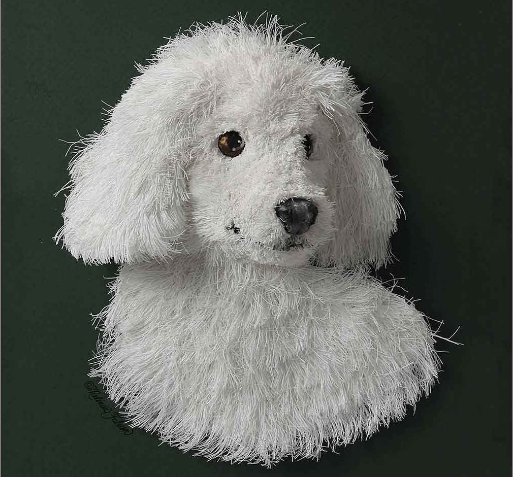 Furry White Dog Made Out of Paper