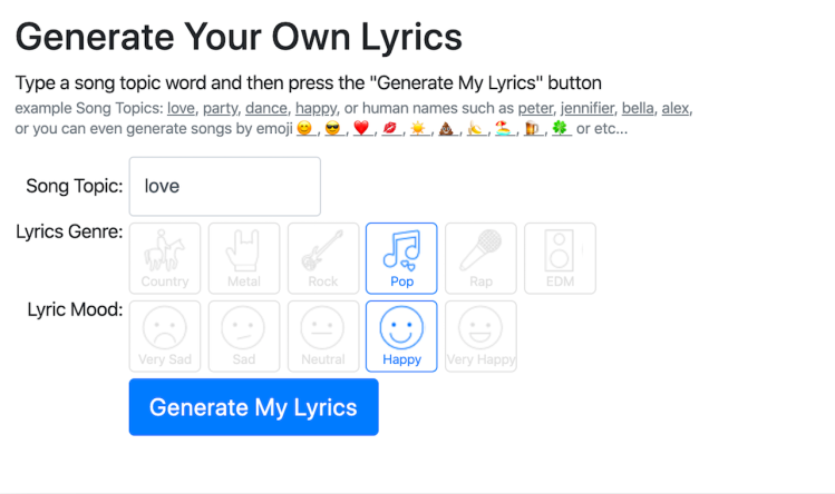 An Interactive AI Lyric Generator That Writes Songs