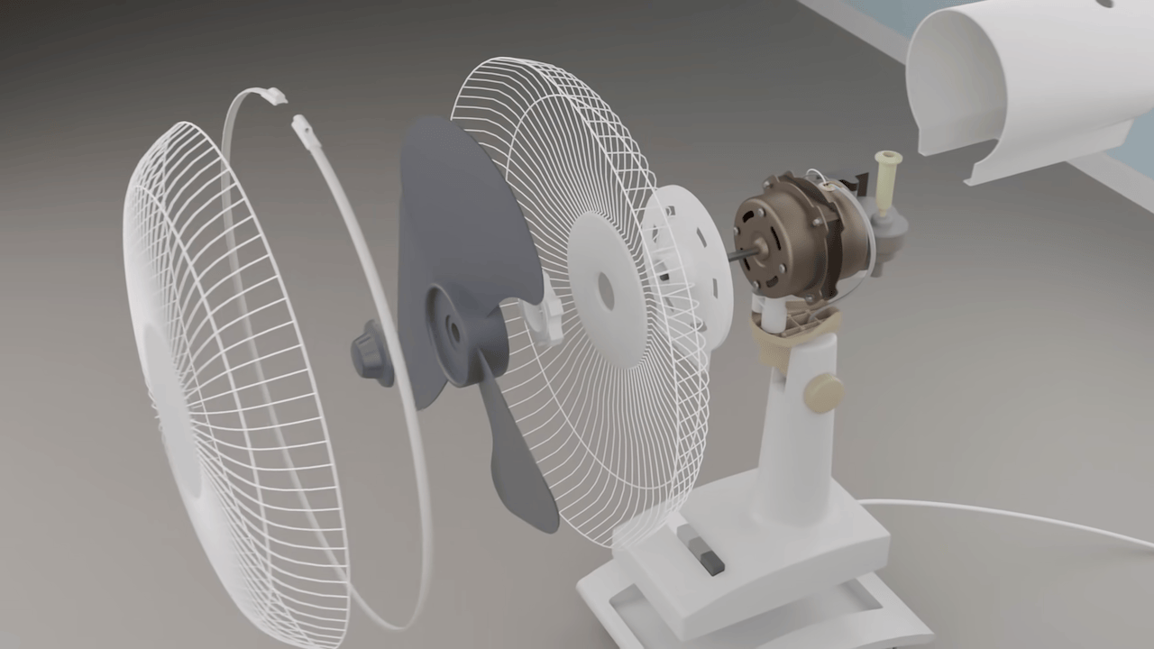 3D Animation Showing How an Oscillating Fan Works
