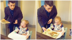 Dad Plates and Presents Sons Lunch as High End Waiter