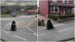 Dalek Warning Stay Inside on Street