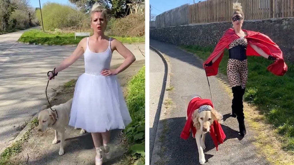 Dancer Dons Colorful Costumes to Walk Dog