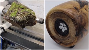 Woodturned Mossy Oak into Portable Speaker