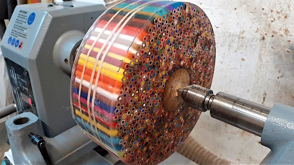 Woodturning Giant Colored Pencil Donut