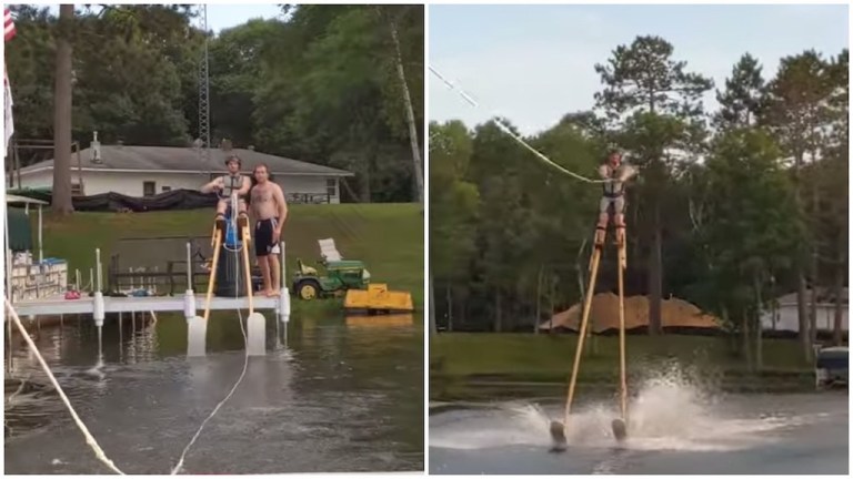 Water Skiing on 11 Foot Stilts