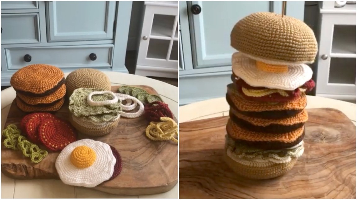 Crocheted Burger Piled High With Fixins
