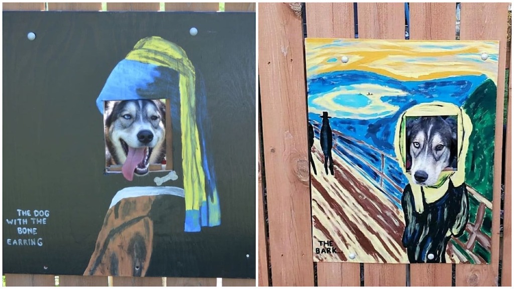 Father And Son Paint Art And Pop Culture Images Around The Fence Cutout   Dog Fence Fine Art 