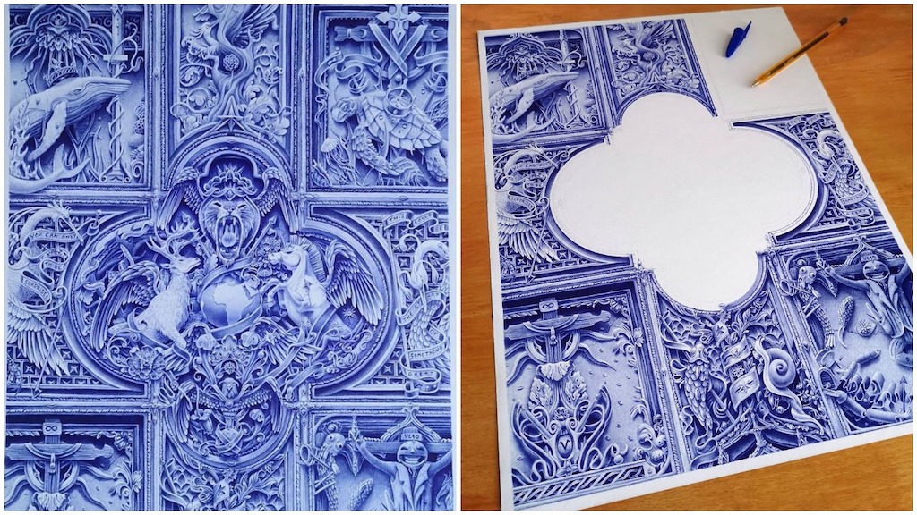 An Incredibly Detailed Blue Ballpoint Pen Drawing