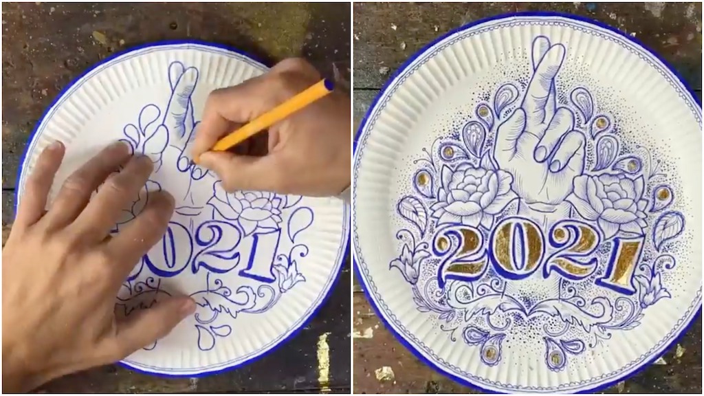 Bone China on a Budget Paper Plate Blue Ink 2021