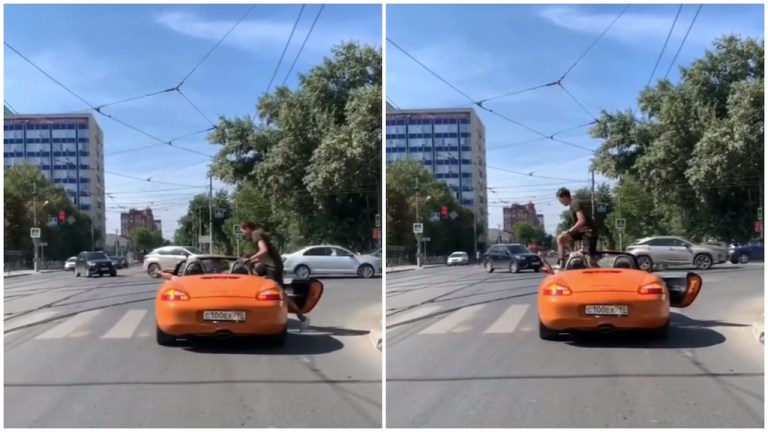 Pedestrian Walks Through Car