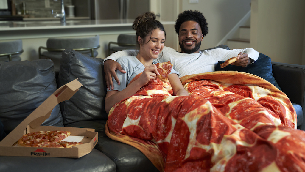 A Comforting Weighted Blanket Shaped Like an Pizza Hut Original Pan Pizza That Looks Good Enough