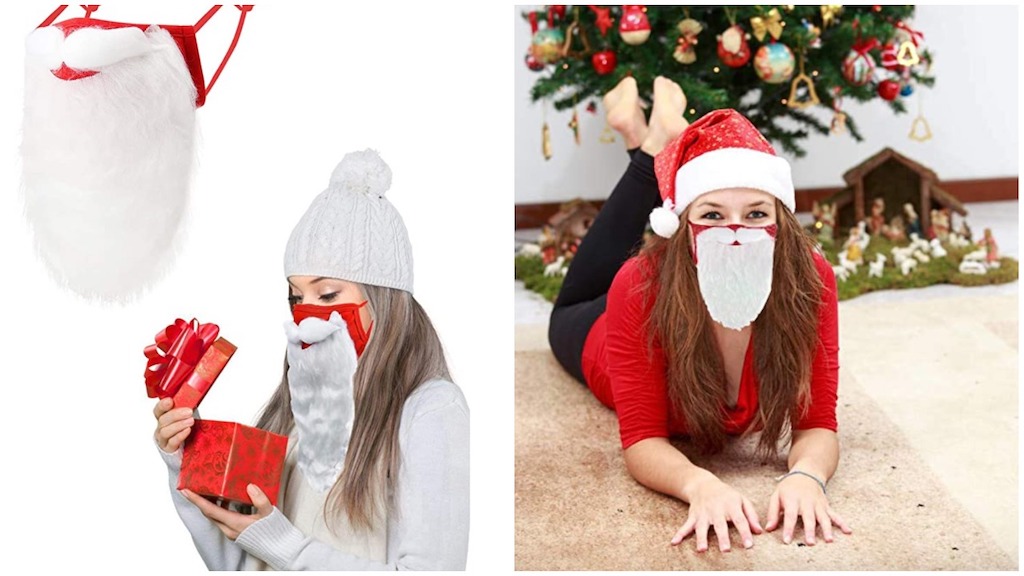 N A Altsommer 5PCS Adults Women Men Merry Christmas Face Funny Santa Claus Beard Reusable Washable Face Cloth Breathable Comfortable Fabric Bandanas for Xmas Festival Party Decorations 