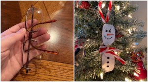 Widow Turns Husbands Glasses to Snowman Ornament