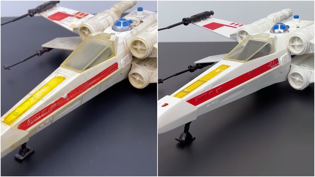 X Wing Toy Before and After Restoration