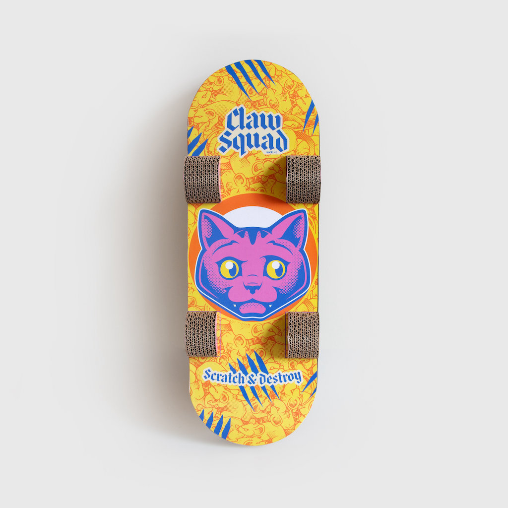 A Gnarly Skateboard Shaped Cardboard Cat Scratcher