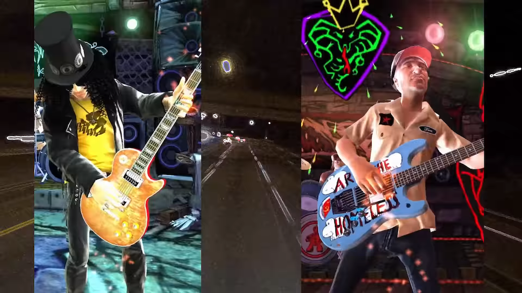 Guitarists Tom Morello and Slash Battle It Out as They Flash Into Their  'Guitar Hero' Selves on 'Interstate 80