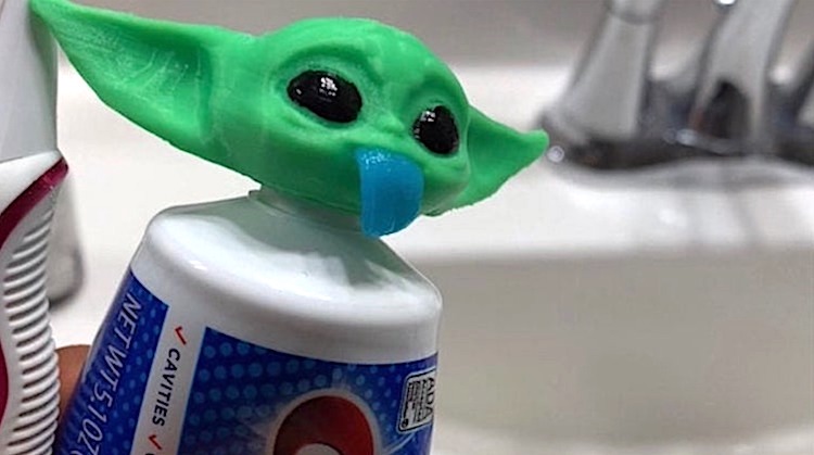 An Adorable 3D Printed Baby Yoda Toothpaste Tube Topper