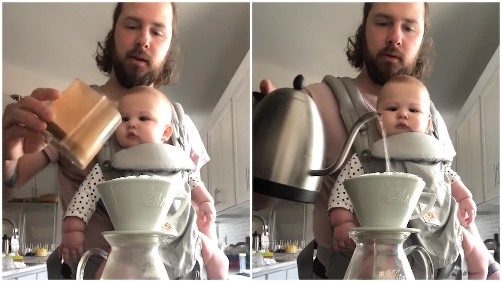 Dad Teaches Baby How to Make Coffee
