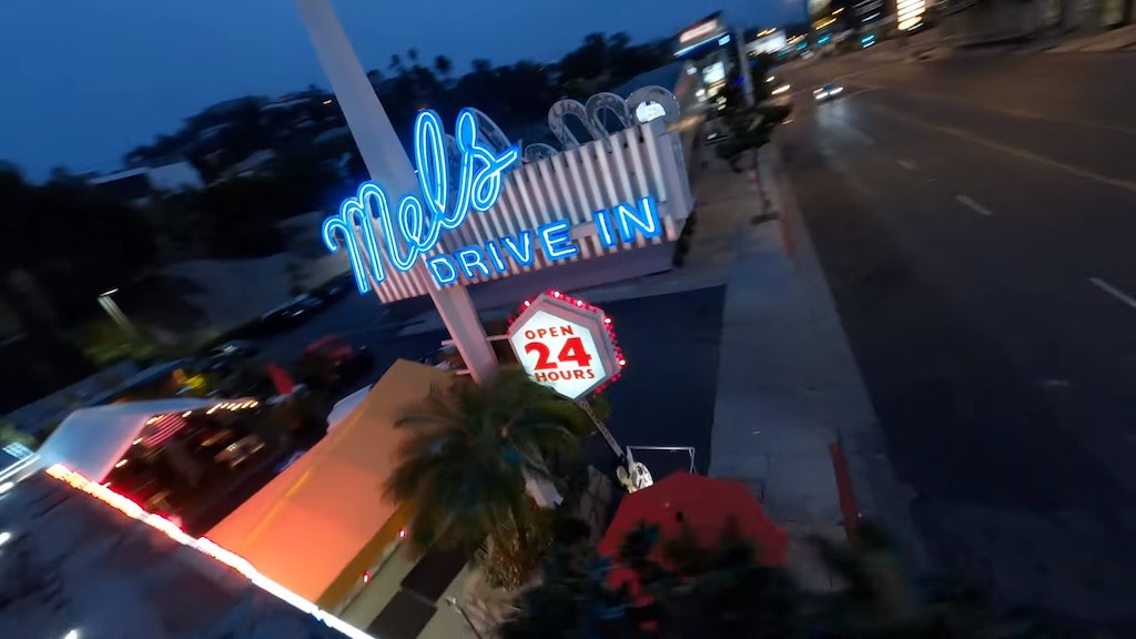 A Nostalgic Drone Flight Through The Iconic Mel S Drive In On Sunset Boulevard In Los Angeles