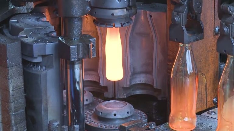 Forging Glass Bottles Along Assembly Line