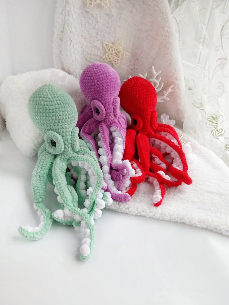 Plush Crocheted Octopuses Trio