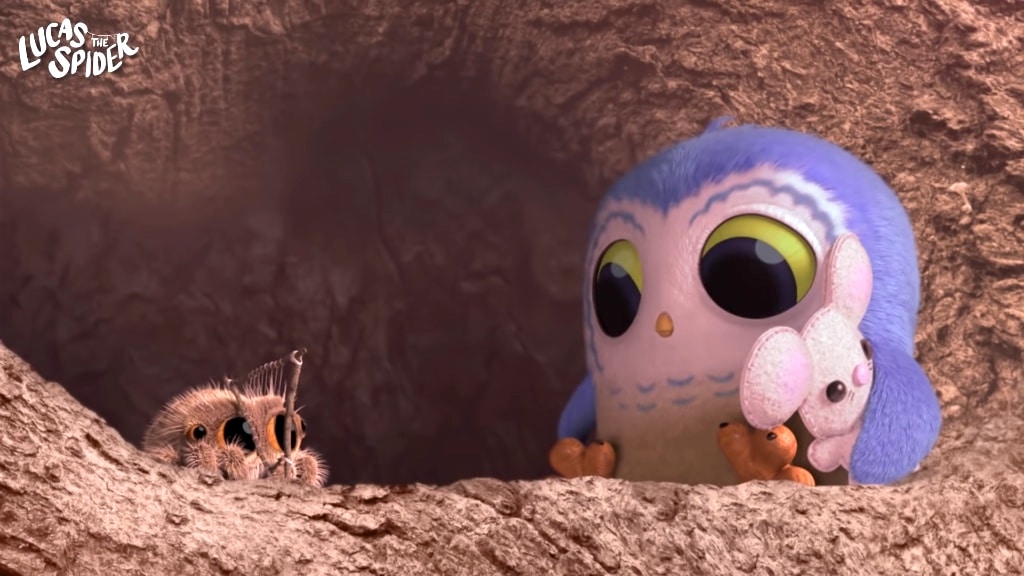 Lucas the Spider Plays a Lullaby for His Sleepless Friend Arlo the Owl on a Homemade Harp