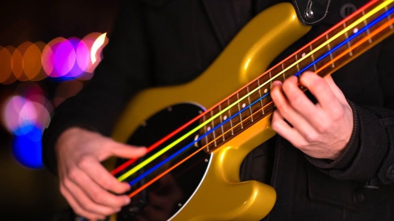 Mad World on Bass Guitar Brightly Colored Strings